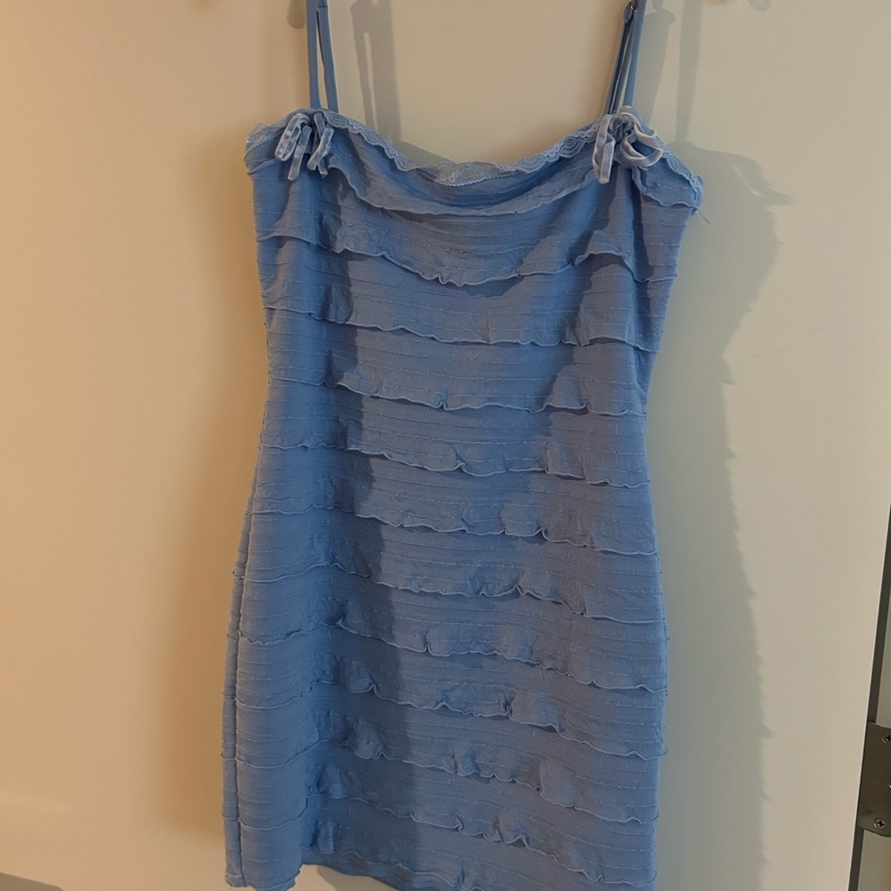 Princess Polly Light Blue Ruffle Tiered Spaghetti Strap Mini Dress